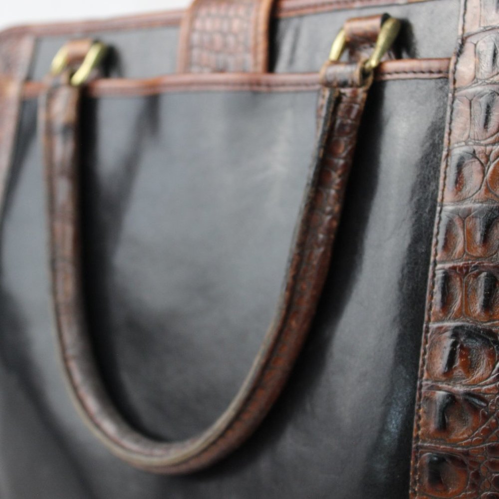 Brahmin Black Brown Croc Alligator Leather Satchel - Elegant & Timeless - Picture 5 of 6